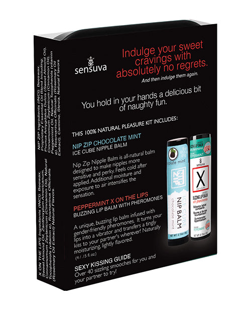 Sensuva Lips &amp; Nips Pleasure Kit - Chocolate Nip Zip + Chocolate Peppermint XBalm + 50 Ways to Kiss Guide