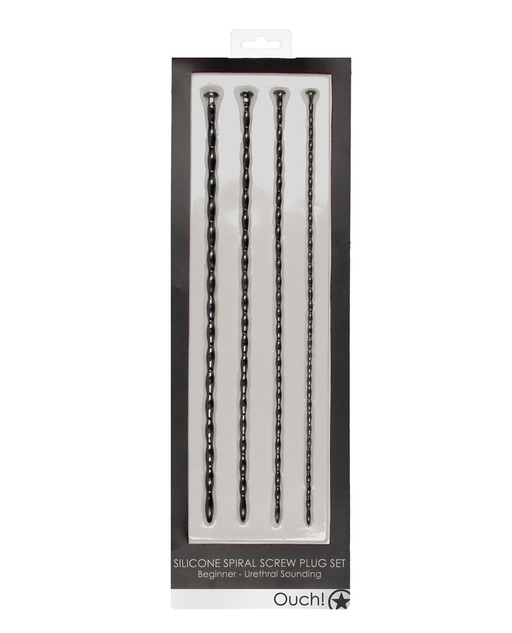 Shots Ouch Beginner's Urethral Sounding Silicone Spiral Screw Plug Set - Black