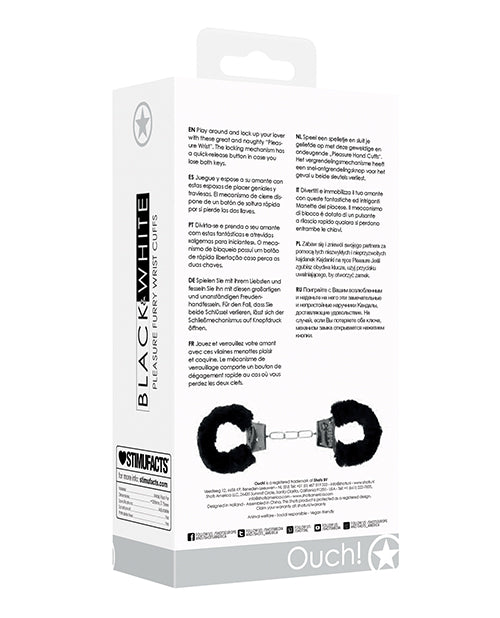 Shots Ouch Black &amp; White Beginner's Furry Hand Cuffs - Black