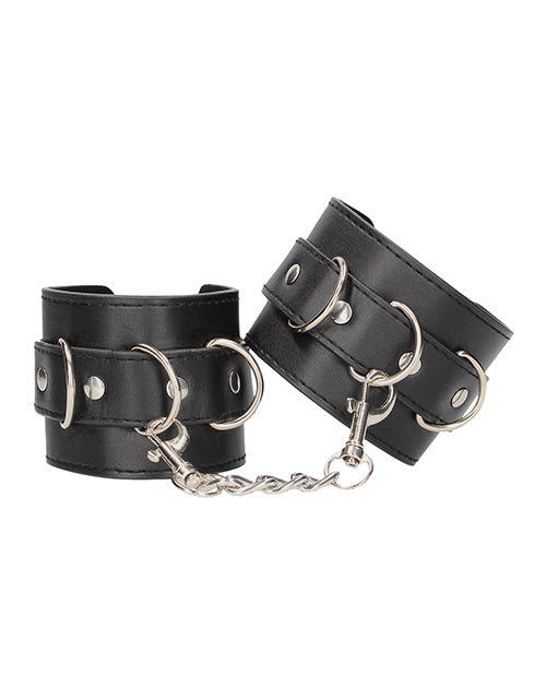 Shots Ouch Black &amp; White Bonded Leather Hand/Ankle Cuffs - Black
