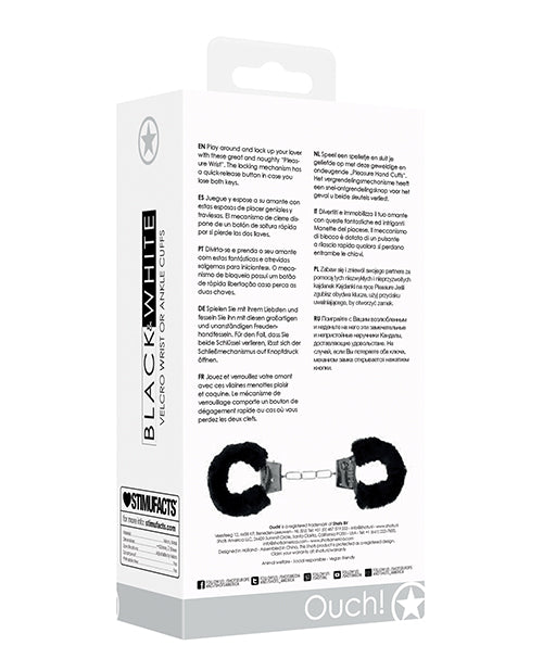 Shots Ouch Black &amp; White Velcro Hand/Ankle Cuffs - Black
