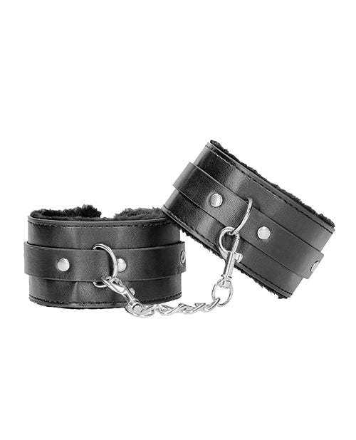 Shots Ouch Black &amp; White Plush Bonded Leather Ankle Cuffs - Black