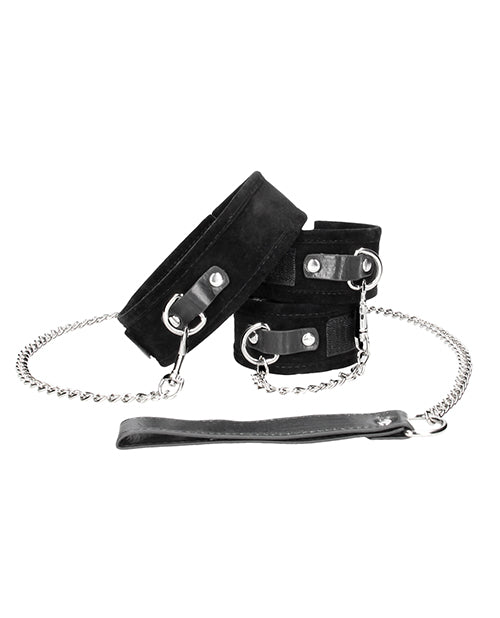 Shots Ouch Black &amp; White Velcro Collar w/Leash &amp; Hand Cuffs - Black