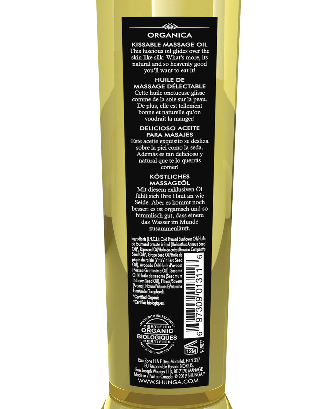 Shunga Organica Kissable Massage Oil - 8 oz Exotic Green Tea
