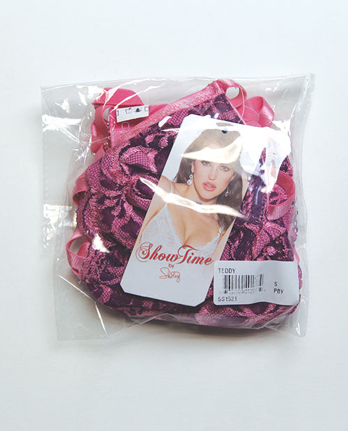Strappy Floral Lace Teddy - Pink XL