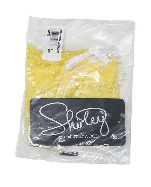 $=Lace Halter Teddy w/Pearl Detail - Yellow XL
