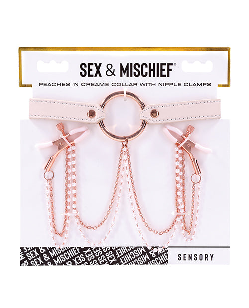 Sex &amp; Mischief Peaches 'n CreaMe Collar w/Nipple Clamps