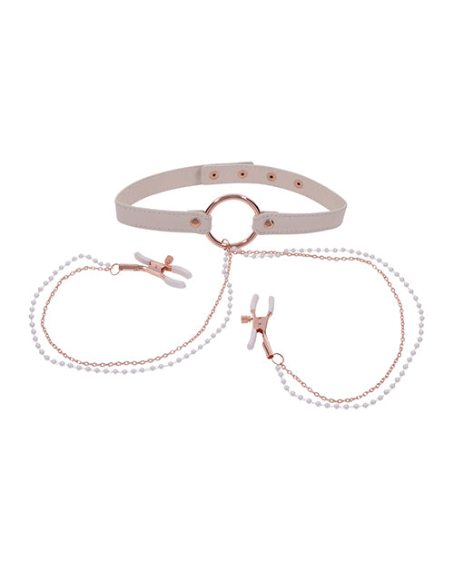 Sex &amp; Mischief Peaches 'n CreaMe Collar w/Nipple Clamps