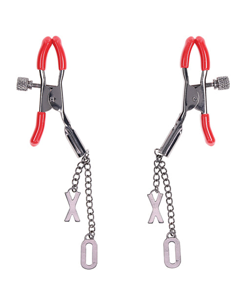 Sex &amp; Mischief Ex's &amp; Oh's Nipple Clamps - Red/Black
