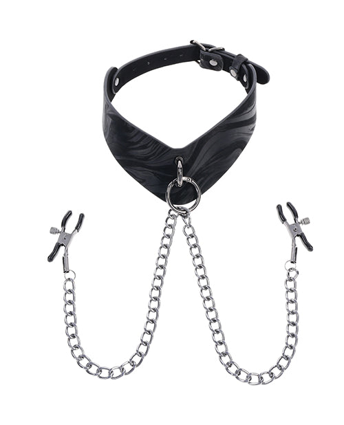 Sportsheets Velvet Noir Collar &amp; Removable Clamps - Black
