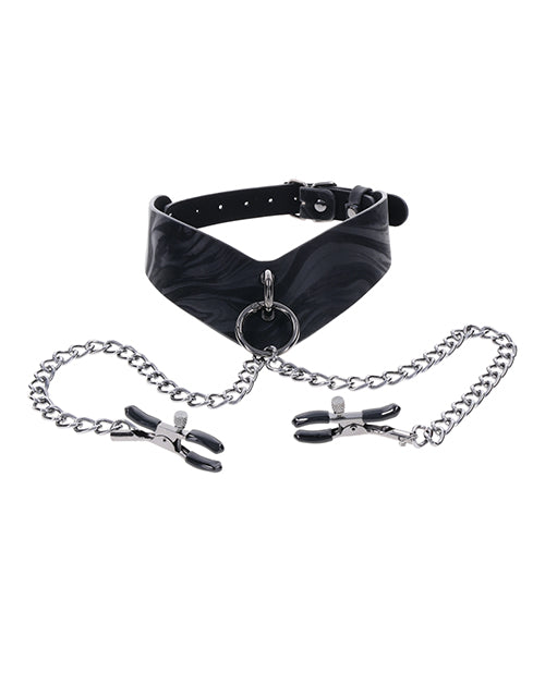 Sportsheets Velvet Noir Collar &amp; Removable Clamps - Black