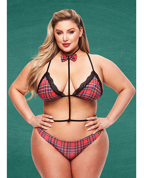 Teacher's Pet Baddie Schoolgirl Top w/Bow Tie &amp; Panty Red/Black QN