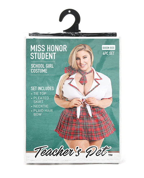 Teacher's Pet Ms Honor Student School Girl Tie Top, Pleated Skirt, Neck Tie1 &amp; Hair Bow Red QN