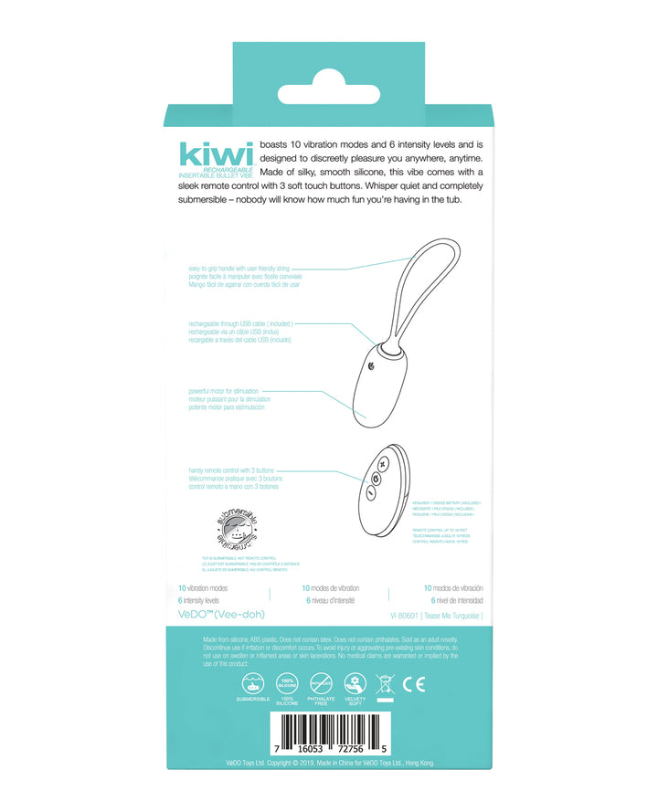 VeDO KIWI Rechargeable Insertable Bullet - Tease Me Turquoise