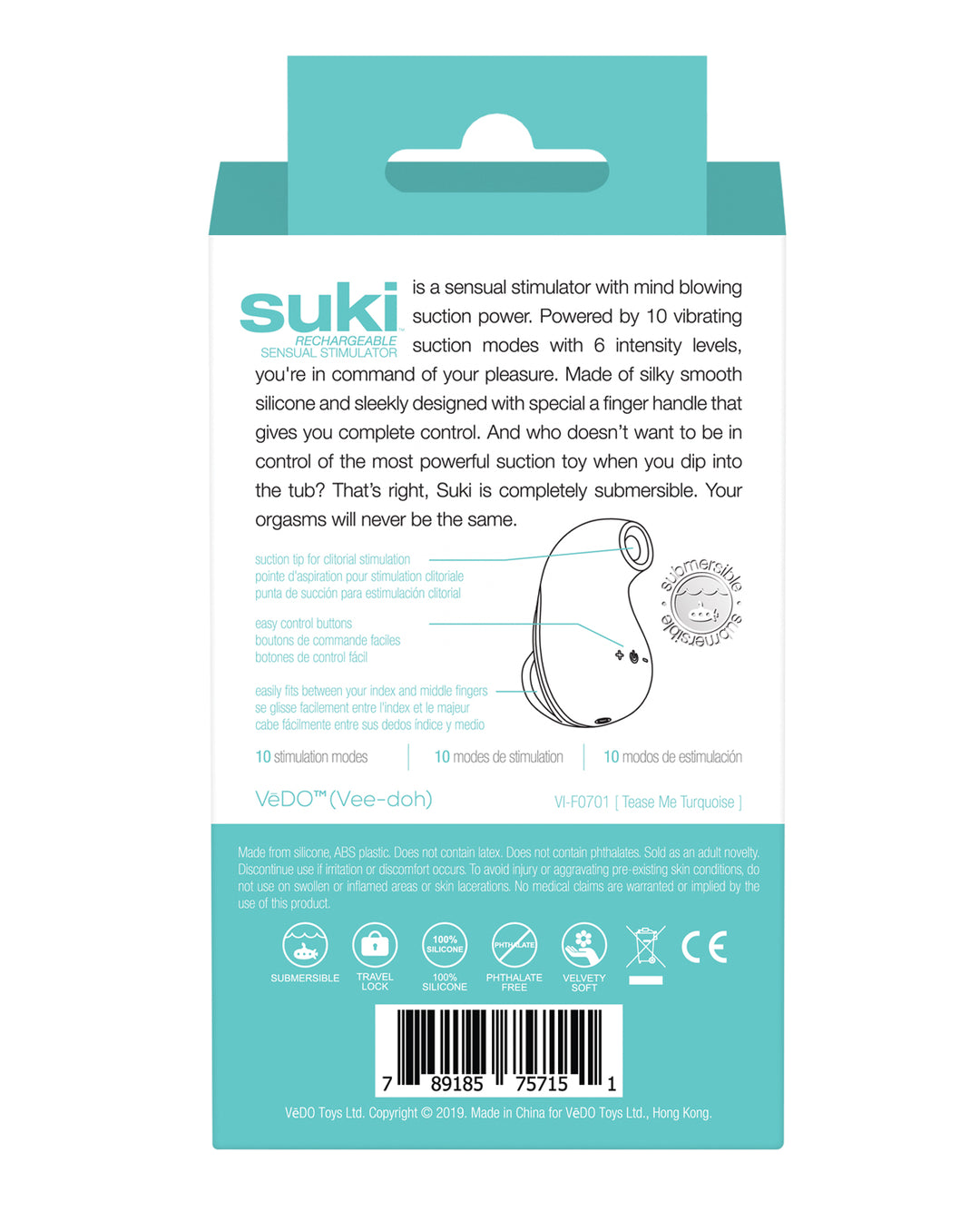 VeDO Suki Rechargeable Vibrating Sucker - Tease Me Turquoise