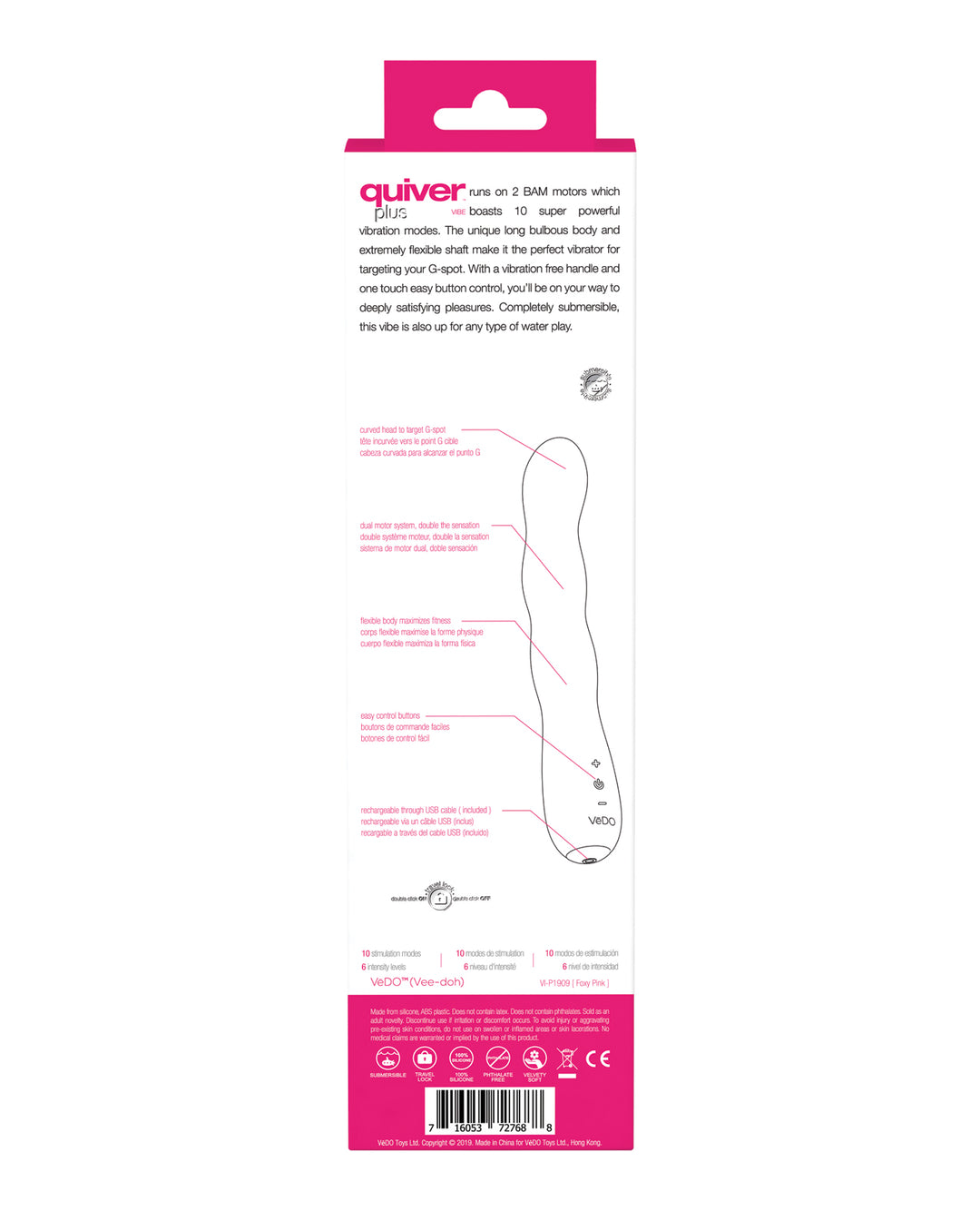 VeDO Quiver Plus Rechargeable Vibe - Foxy Pink
