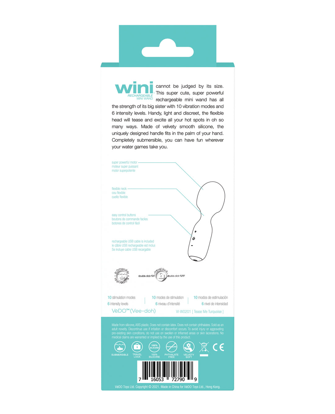 VeDo Wini Rechargeable Mini Wand - Tease Me Turquoise