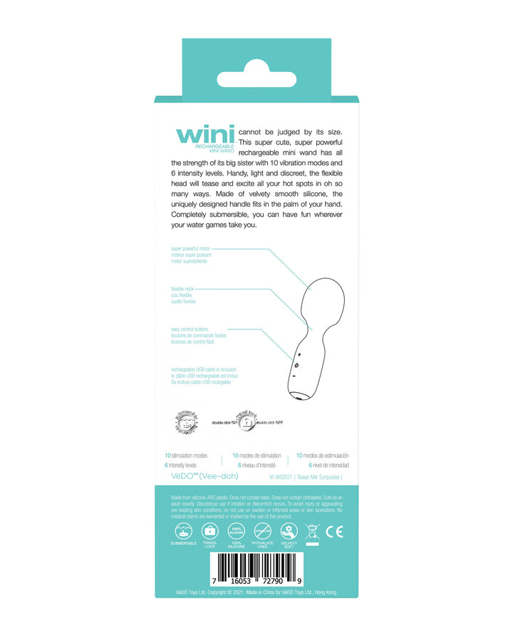 VeDo Wini Rechargeable Mini Wand - Tease Me Turquoise