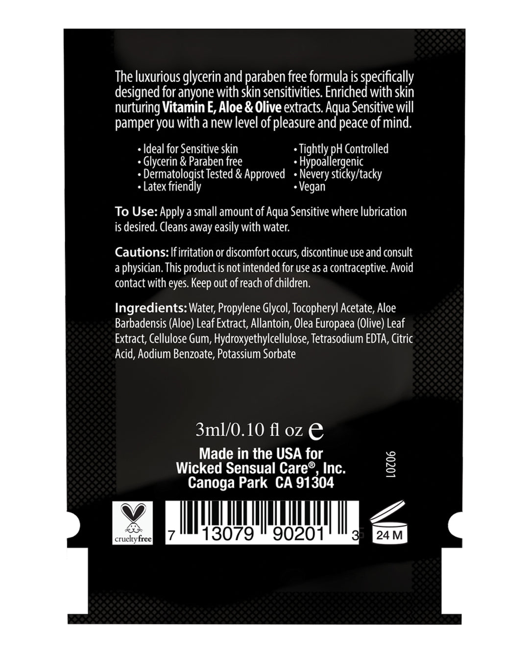 Wicked Sensual Care Hypoallergenic Aqua Sensitive Water Based Lubricant - .1 oz