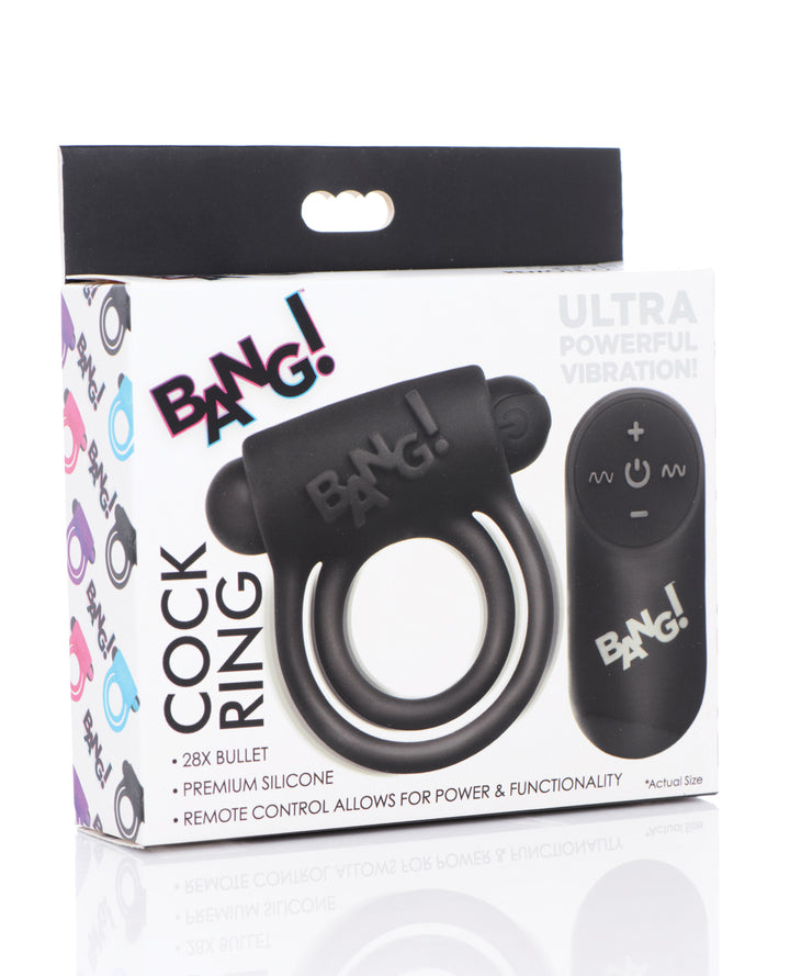 Bang! Vibrating Cock Ring &amp; Bullet w/Remote Control - Black