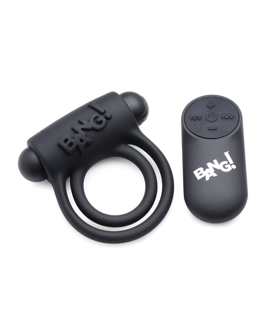 Bang! Vibrating Cock Ring &amp; Bullet w/Remote Control - Black