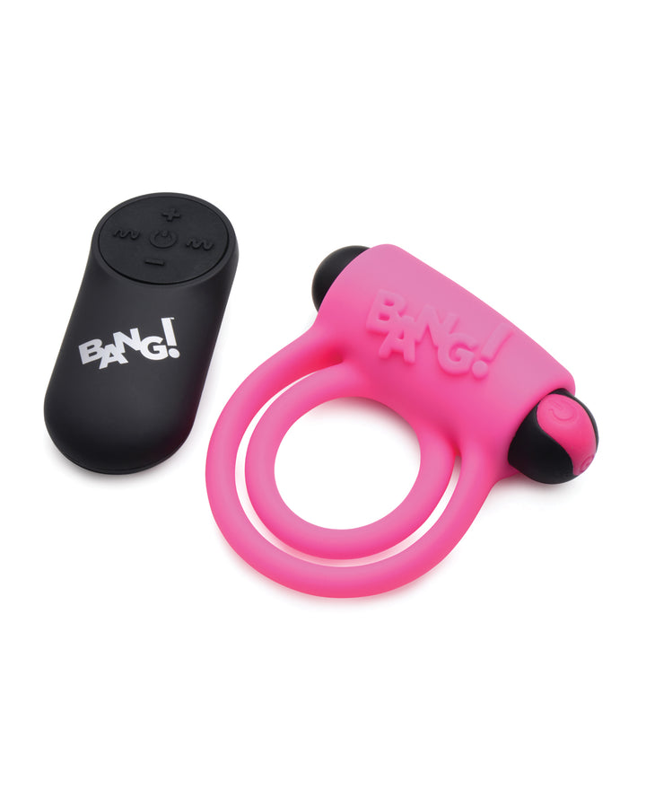 Bang! Vibrating Cock Ring &amp; Bullet w/Remote Control - Pink