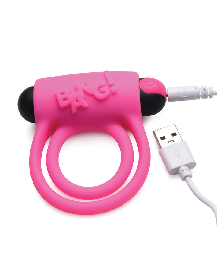 Bang! Vibrating Cock Ring &amp; Bullet w/Remote Control - Pink