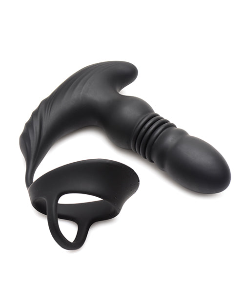 ThunderPlugs 10X Thrusting Silicone Vibrator w/Cock &amp; Ball Strap &amp; Remote - Black
