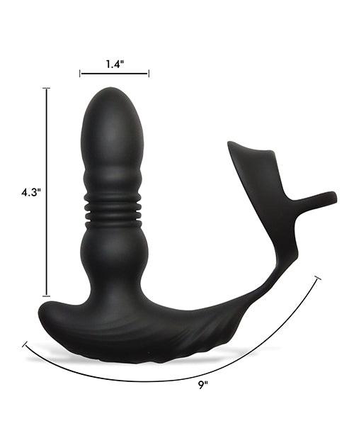 ThunderPlugs 10X Thrusting Silicone Vibrator w/Cock &amp; Ball Strap &amp; Remote - Black