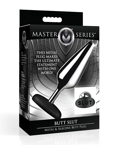 Master Series Butt Slut Metal &amp; Silicone Butt Plug - Metal/Black