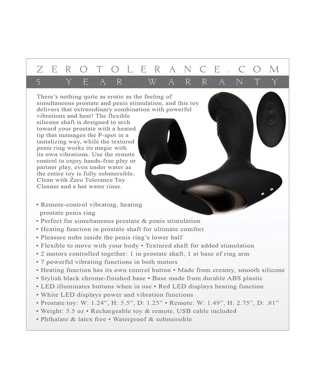 Zero Tolerance Strapped &amp; Tapped Rechargeable Prostate Vibrator - Black