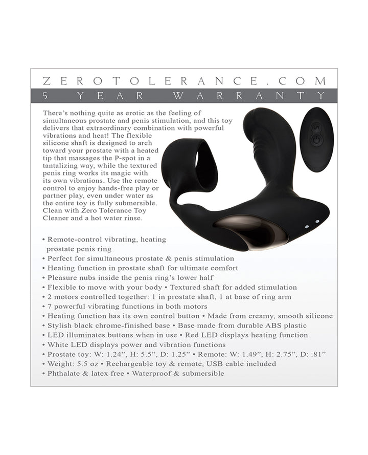 Zero Tolerance Strapped &amp; Tapped Rechargeable Prostate Vibrator - Black