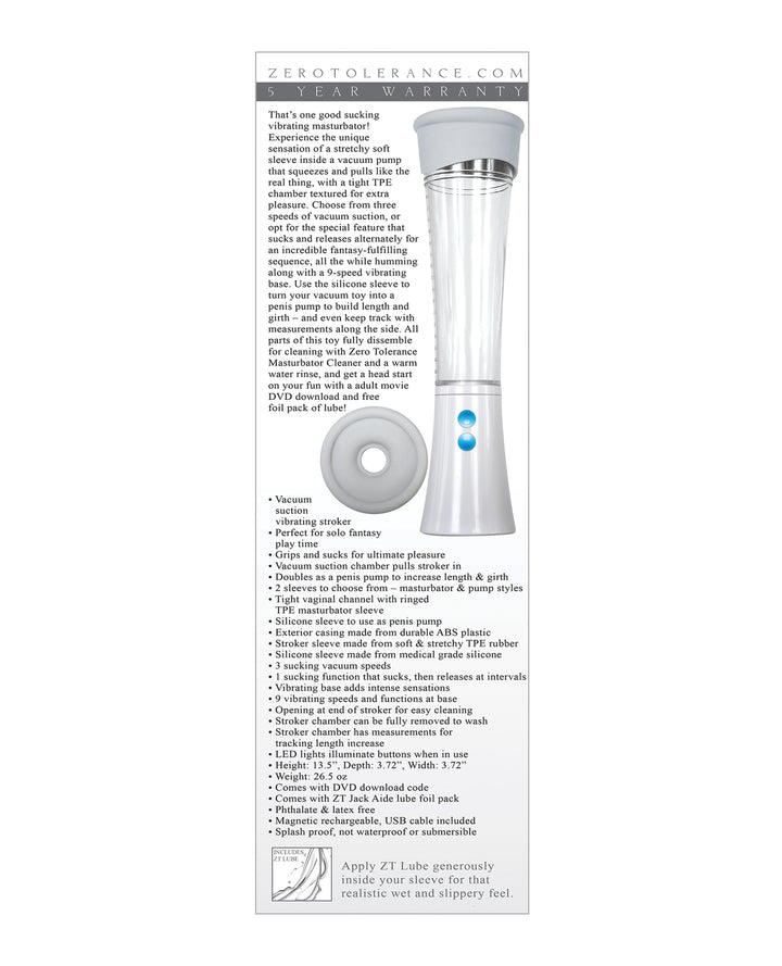 Zero Tolerance Sucking Good Rechargeable Vibrating Pump - White/Clear